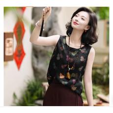 批发【七彩葫芦】非遗红云纱24姆米<b class='q'>桑蚕丝</b>祥纹黑色背心小衫2026新款