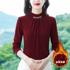 批发2025秋冬装新款圆领加绒打底衫内搭女装网纱修身<b class='q'>女士</b>T恤长袖<b class='q'>小衫</b>