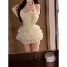 批发【人棉270克】纯欲性感网纱一字肩长袖T恤女早秋轻熟露肩修身上衣