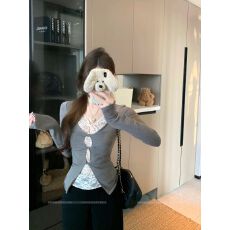 批发人棉磨毛性感辣妹假两件<b class='q'>蕾丝</b>长袖<b class='q'>T</b><b class='q'>恤</b>女冬季小众减龄显瘦内搭上衣