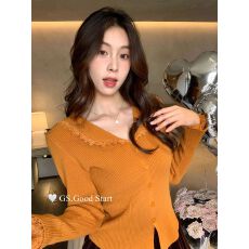 批发安迪绒洗水 博主穿搭甜美温柔<b class='q'>蕾丝</b>翻领针织衫女2025秋冬显瘦上衣