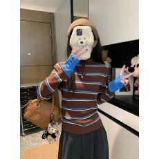 安迪绒洗水复古撞色条纹针织衫2026春秋季半高领打底衫上衣潮