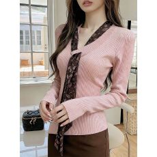 批发<b class='q'>包</b><b class='q'>芯</b>纱洗水 韩式V领<b class='q'>丝</b>巾飘带毛衣针织衫春秋季显瘦打底衫上衣女