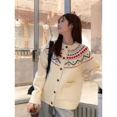 批发<b class='q'>北极</b><b class='q'>绒</b>洗水 费尔岛提花圆领长袖针织开衫春秋季修身外搭宽松上衣