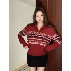 批发【<b class='q'>北极</b><b class='q'>绒</b>洗水】费尔岛半拉链长袖针织衫春秋季修身休闲打底衫上衣