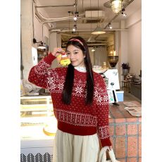 批发北极绒洗水 复古雪花毛衣针织衫2026春秋季<b class='q'>甜美</b>修身显瘦打底上衣