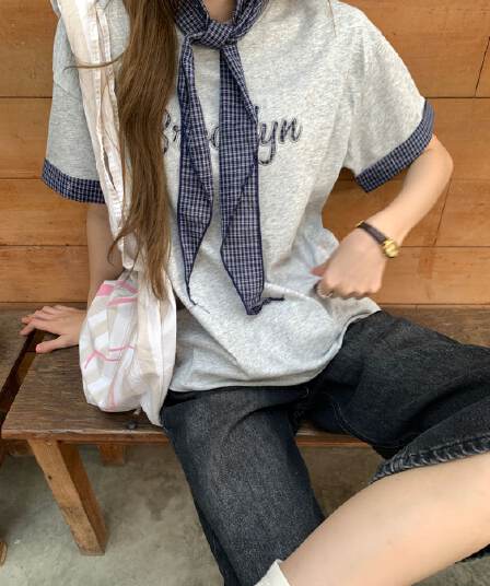 자수 패치 원본 천 스카프 19 지점 220 그램 순면 반팔 티셔츠 여성