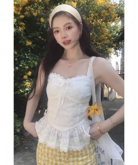 여름 새로운 외출용 순수한 욕망 바람 인사이드 가져 가라. 꼬집기 허리 레이스 민소매 맨위 여성