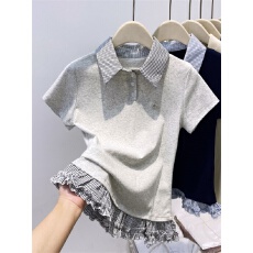 批发polo领假两件拼接<b class='q'>裙摆</b>短袖T恤女2026夏季新款设计感显瘦韩版<b class='q'>上衣</b>