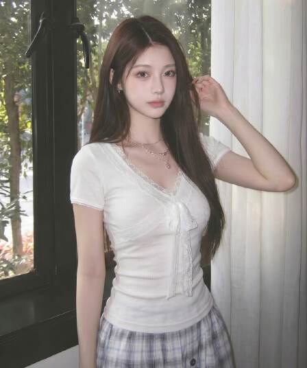 레이스 나비 매듭 레이스 낮은 네크라인 펌프 로프 몸매 가꾸기 t 여성