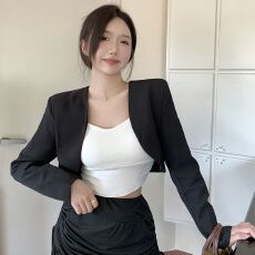 批发复古短款上衣西装外套春<b class='q'>夏</b>新款设计感百搭坎肩黑开衫女