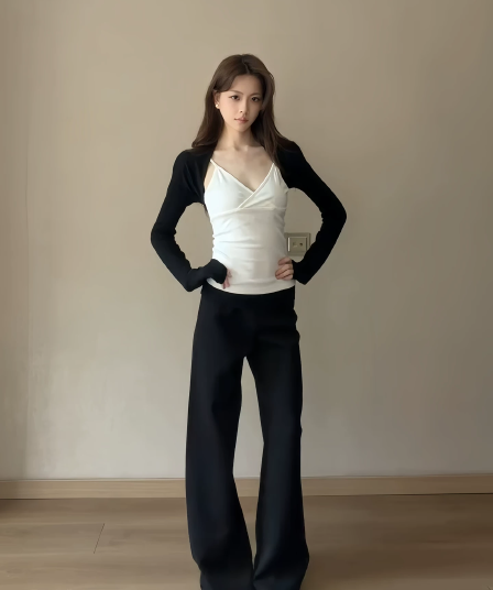 한 부서 순수한 욕망 바람 몸매 가꾸기 V넥 슬립 코디 어깨 오픈 가디건