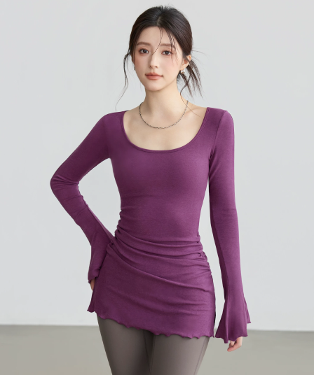 순수한 욕망 대 u 칼라 긴팔 기본 셔츠 여성 몸매 가꾸기 허리 수축 타이트 스커트 맨위