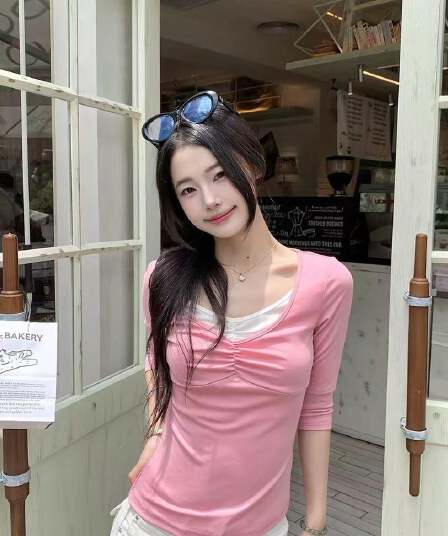 핑크색 페이크 레이어드 반팔 티셔츠 여성 여름 섹션 한 부서 소녀 센스 몸매 가꾸기 허리 수축 작은 키 맨위