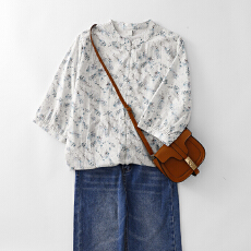 批发实拍新款复古印花<b class='q'>衬衫</b>夏季森系文艺中式立领<b class='q'>衬衣</b>女夏装上衣