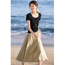 批发2026夏季新款收腰显瘦裙子假两件撞色拼接宽松百搭连衣裙女