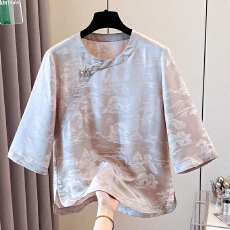 批发桑蚕丝提花上衣女2026年<b class='q'>夏</b>季新款国风女装改良旗袍斜襟小衫新中式