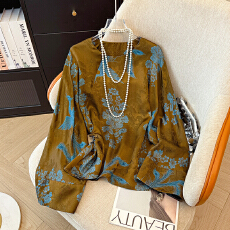 批发洋气减龄<b class='q'>真丝</b>织金提花<b class='q'>衬衫</b>女长袖秋季款宽松玉石扣新中式国风上衣