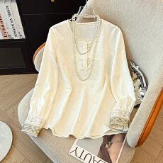 批发重工绣花新中式国风女装2026新款早秋提花缎面打底白<b class='q'>衬衣</b><b class='q'>长袖</b><b class='q'>衬衫</b>