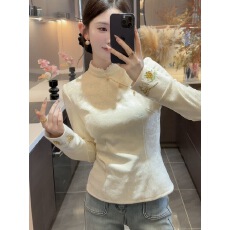 批发福蝶2025秋冬新款新中式刺绣提花加绒加厚上衣