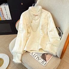 批发国风马甲内搭盘扣打底衫女秋冬夹棉新中式长袖上衣桑蚕丝真丝<b class='q'>衬衫</b>