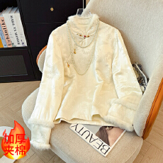 批发国风马甲内搭盘扣打底衫女秋冬夹棉新中式长袖上衣桑蚕丝真丝<b class='q'>衬衫</b>