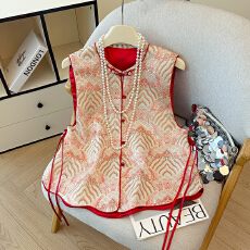 批发复古宋锦提花国风马甲<b class='q'>背心</b>女秋装<b class='q'>新款</b>超好看叠穿新中式上衣小外套