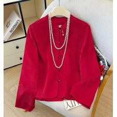 批发新中式冠乐绉<b class='q'>真丝</b>唐装短外套<b class='q'>女</b>中国风红色喜庆桑蚕丝<b class='q'>上衣</b>