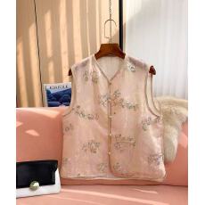 批发新中式国风刺绣粉色欧根纱马甲女装2026夏新款高级感独特漂亮上衣