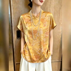 批发<b class='q'>妈妈装</b>立领飞飞袖浮光花卉新中式衬衫女<b class='q'>夏</b>季高贵气质短袖国风上衣