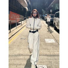 批发韩系撞色明线立领夹克外套女秋<b class='q'>冬</b>时尚百搭弯刀直筒裤设计感两件套