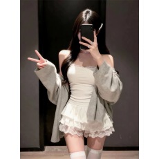 批发纯欲风性感辣妹<b class='q'>一字肩</b>蕾丝边抹胸裹胸<b class='q'>上衣</b>高腰蛋糕短裙套装女春季