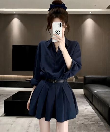 한 부서 디자인 센스 허리 수축 슬림해 보이는 셔츠 치마 드레스 봄 셔츠 작은 키 미니 스커트 polo 워크웨어 치마