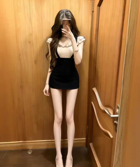 달콤함 순수한 욕망 바람 몸매 가꾸기 슬림해 보이는 나비 매듭 맨위 멜빵 치마바지 두 조각 여성 세트 여름 프랑스식 천 골드 세트
