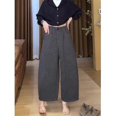 批发毛呢休闲阔腿裤女秋冬季新款大码高腰宽松遮胯显瘦<b class='q'>九分</b>弯刀奶奶裤