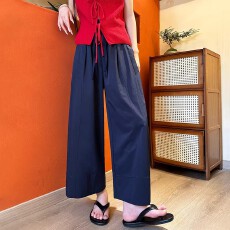 批发莱赛尔天丝九分直筒裤女2026夏薄款宽松防晒凉感裤藏青速干阔腿裤