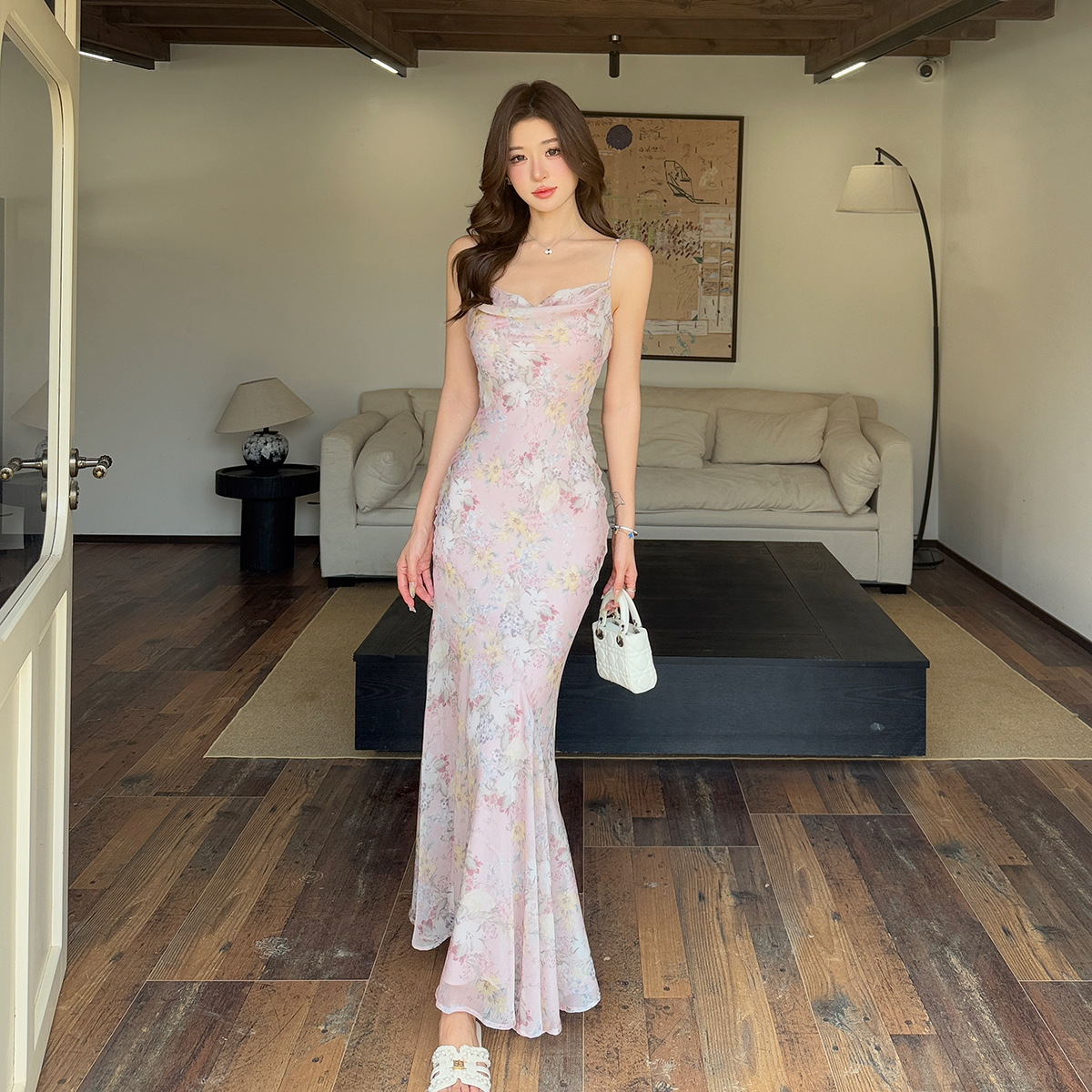 봄 안개 꽃 리플 새로운 중식 흔들다 칼라 플라워 재료 슬립 인어 꼬리 여성 드레스 품격 롱 스커트