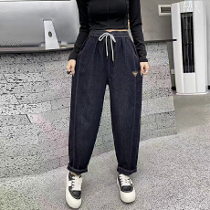 批发实拍高级复古韩国蓝大码弹力牛仔<b class='q'>裤</b>女秋季新款<b class='q'>宽松</b>显瘦百搭哈伦<b class='q'>裤</b>