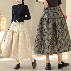 批发实拍 2026春季新款浮雕提花<b class='q'>半身</b>裙文艺休闲百搭中长裙子<b class='q'>蓬蓬裙</b> 女