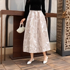 批发非实拍2026春季新款浮雕提花半身裙文艺休闲<b class='q'>百搭</b>中长裙子蓬蓬裙女