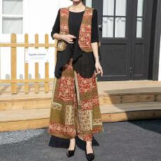 批发实拍 春夏大码休闲三件套装女2026新款半袖T恤时尚马夹印花阔腿<b class='q'>裤</b>