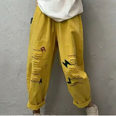 批发非实拍潮流彩色贴布夏季薄款牛仔裤<b class='q'>女</b>宽松大码水洗百搭休闲<b class='q'>哈伦裤</b>