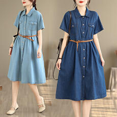批发实拍 文艺复古<b class='q'>牛仔</b>连衣裙女夏季新款<b class='q'>衬衫</b>裙设计感气质显瘦中长裙