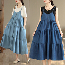 批发实拍文艺复古牛仔无袖连衣裙女夏薄款2026新款<b class='q'>大码</b>显瘦气质中长裙