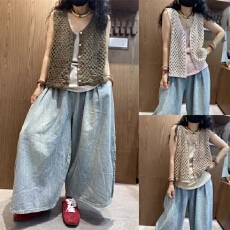 批发2026夏季新款V领单排扣马甲宽松显瘦无袖开衫休闲百搭上衣 女