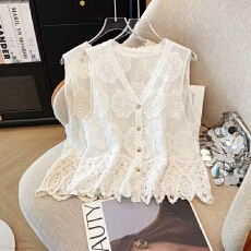 批发2026夏季新款V领衬衫无袖宽松防晒开衫<b class='q'>外套</b>休闲百搭上衣 女