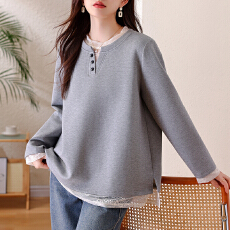 批发实拍假两件蕾丝拼接卫衣2026早春洋气休闲百搭棉质宽松大码上衣女