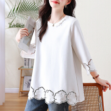 批发实拍复古白色缕空刺绣T恤女春季2026年新款上衣大码新中式女装潮