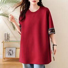 批发实拍复古刺绣短袖T恤女2026年新款中长款上衣春季大码新中式<b class='q'>女装</b>