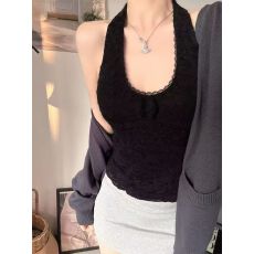 批发带胸垫 蕾丝挂脖磨毛小吊带背心修身女<b class='q'>秋</b>冬内搭打底外穿上衣